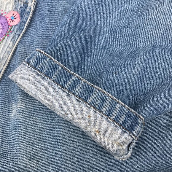 VTG Color Me Cotton Blue Denim Duster Coat Embroidered Flowers/ Buttons  L/XL - Picture 15 of 16